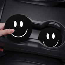 2入組汽車杯架防滑吸水墊，極簡主義微笑臉表情印花隔熱墊 - 黑與白 - 查看 1
