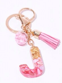 1pc Cute A-Z Golden And Pink Shell Pattern Letter Shaped Keychain Pendant With Crystal Star Decoration Glass Ball,Purse, Wallet Charms, Bag Decorative Alphabet Keychain For Women,Car Keychain Pendant,  Gift For Friends,Family, Colleagues, Teachers, Classmates - Gold Pink - View 33