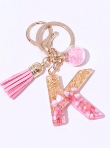 1pc Cute A-Z Golden And Pink Shell Pattern Letter Shaped Keychain Pendant With Crystal Star Decoration Glass Ball,Purse, Wallet Charms, Bag Decorative Alphabet Keychain For Women,Car Keychain Pendant,  Gift For Friends,Family, Colleagues, Teachers, Classmates - Gold Pink - View 30