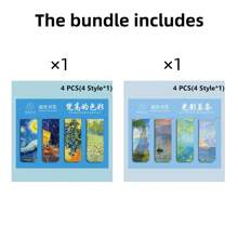 4قطع/مجموعة إشارات كتب مغناطيسية، أنماط منظر طبيعي للغابة والسحاب والغروب، إشارات كتب بموضوعات لوحات مشهورة - فان جوخ وموريه، لوازم قراءة الكتب لمكتب المدرسة والقرطاسية