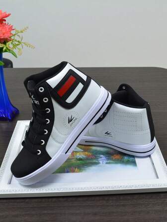 男士高帮休闲运动鞋，皮革鞋面，防水，平底，滑板鞋，四季皆宜