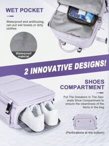 Floless 15.6 Inch Laptop Backpack, Waterproof Business Travel Bag With USB Charging Port, Large Capacity Casual Daypack For Work, College, Weekend, Suitable For 15.6" Laptop - Purple - View 7