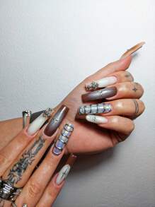 10 piezas/50 piezas Decoraciones de uñas de metal con cruz vintage en oro y plata, Accesorios de uñas DIY con brillos metálicos y rhinestones estilo Y2K, Adecuado para mujeres y niñas, Suministros de arte de uñas, Pegatinas de uñas, Joyería de uñas, Gemas de uñas - Multicolor - Ver 8