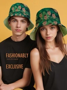 1pc Custom Face Bucket Hat, Custom Bucket Hat With Photo, Personalized Bucket Hat For Women/Men, Custom Face Hat, Custom Face Hat, Personalized Photo Bucket Hat, Summer Hat For Party, Bridal Party Bucket Hat, Bachelorette Party Bucket Hat, Holiday Bucket Hat, Birthday Gift, Best Friend Gift, Mother's Day Gift, Father's Day Gift, Gift For Boyfriend/Girlfriend - Green - View 4