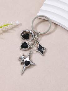 Y2K Style Heart & Star Rhinestone Decor Key Chain Keyring Metal Keychain Valentine's Day Valentines Car Accessories Bag Charm School Cute Goth Halloween Accessories Teachers Day Christmas Gift Ideas Bag Accessories Lanyards With Id Holder Car Accessories Bag Charms - Star - View 4