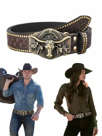 1条男士腰带，经典西部牛仔时尚中性腰带，摩托车骑行街头朋克风格男士西部腰带，夏季、学校休闲、商务、男友丈夫父亲男士礼物、日常穿着、时尚、青少年、户外、度假、运动、旅行、街头、波西米亚风、复古秋季、万圣节秋冬配饰，适合青少年、青年、男士、休闲、户外、运动、度假、毕业礼物、生日、日常穿着