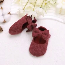 RABEISIR 适合女婴的可爱蝴蝶结玛丽珍鞋 - 轻便、防滑、柔软平底，适合全年室内/室外行走！ - 酒紅色 - 查看 4