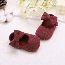 RABEISIR 适合女婴的可爱蝴蝶结玛丽珍鞋 - 轻便、防滑、柔软平底，适合全年室内/室外行走！ - 酒紅色 - 查看 8