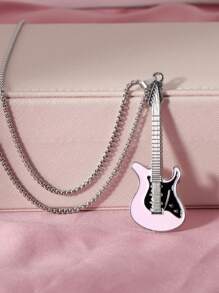 1-5pcs Fashionable Hip-Hop Stainless Steel Guitar Pendant Necklaces