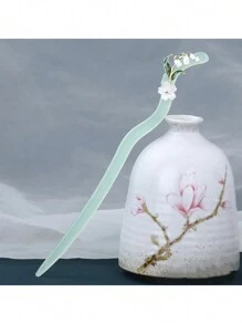 波西米亞風格1入綠色中式蘭花發夾，漢服髮簪女士日常佩戴花冠 - 綠色 - 查看 6