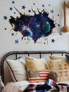 Conjunto de 4 piezas de tatuajes de pared de universo tridimensionales con efecto de pared rota - Multicolor - Ver 7