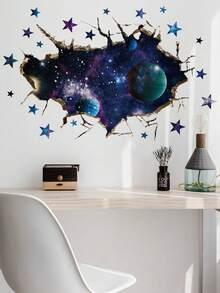 Conjunto de 4 piezas de tatuajes de pared de universo tridimensionales con efecto de pared rota - Multicolor - Ver 5