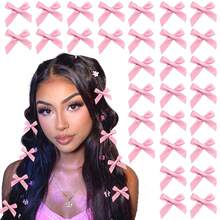 30个粉色缎面迷你蝴蝶结发夹，可爱发饰，蝴蝶结发卡，丝带发夹，适合女性和女孩，发爪，发夹，发卡 - 彩色 - 查看 14