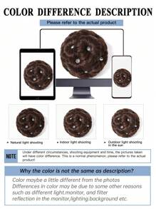 Búi tóc bằng sợi tổng hợp cực ngắn màu nâu nhạt 5 inch cho phụ nữ Bun Messy Bun Phần tóc giả tự nhiên Bun với kim cương giả mặc hàng ngày - màu nâu - Xem 11