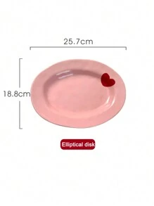 1 Set Pink Heart-Shaped Ceramic Dinnerware Set, Highly Attractive Ins Household Tableware, Including 3.3-Inch Dish, 4.5-Inch Bowl, Heart-Shaped Spoon, Handled Cup, 6-Inch Noodle Bowl, 7.8-Inch Plate, Chopsticks; Ideal Housewarming Gift With Creativity And Aesthetic Appearance School Supplies,Christmas Gift