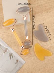 2 Pieces Facial Beauty Massage Roller Imitation Jade Wheel Massage Scraping Tool, Double-Headed Eye Massage Roller Facial Beauty Roller Facial Eye And Neck Skin Care Tool. - Multicolor - View 4