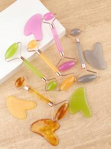 2 Pieces Facial Beauty Massage Roller Imitation Jade Wheel Massage Scraping Tool, Double-Headed Eye Massage Roller Facial Beauty Roller Facial Eye And Neck Skin Care Tool. - Multicolor - View 3