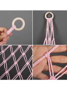 1 peça (Rosa) Corda Trançada à Mão, Bolsa de Rede de Armazenamento de Brinquedos para Pendurar na Parede, Decoração de Parede, Prateleira Dupla de Corda Trançada para Layout de Quarto com Tapeçaria, Decoração de Casa, Rede de Brinquedos Boho Hammock, Rede para Animais de Pelúcia Macramê para Armazenamento de Brinquedos, Bolsa de Rede de Canto, Organizador de Rede de Brinquedos de Pelúcia com Franjas e Ganchos para Organização de Casa e Suprimentos Escolares.