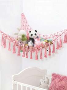 1 peça (Rosa) Corda Trançada à Mão, Bolsa de Rede de Armazenamento de Brinquedos para Pendurar na Parede, Decoração de Parede, Prateleira Dupla de Corda Trançada para Layout de Quarto com Tapeçaria, Decoração de Casa, Rede de Brinquedos Boho Hammock, Rede para Animais de Pelúcia Macramê para Armazenamento de Brinquedos, Bolsa de Rede de Canto, Organizador de Rede de Brinquedos de Pelúcia com Franjas e Ganchos para Organização de Casa e Suprimentos Escolares.