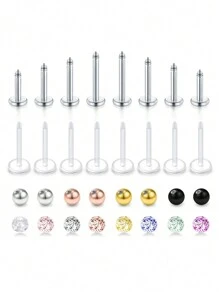 CIZME 20-54颗16G/18G不锈钢耳骨钉，唇/鼻/耳穿孔饰品替换球，4-12毫米，男女通用耳骨钉 - 銀色 - 查看 7