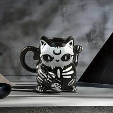 1 pieza, Taza de café en cerámica negra 3D de gato negro lindo para Halloween, Taza de té de gatito para amantes de los gatos, Decoración de fiesta de Halloween, Regalos para mamá, papá, mujeres amantes de los gatos, Tazas de café y té, Un regalo novedoso. - Taza de gato de Halloween - Ver 2