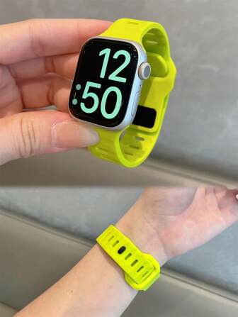 1 pieza Correa de reloj deportivo de silicona verde, compatible con Apple Watch de 42mm, 38mm, 40mm, 41mm, 44mm, 45mm, 46mm, 49mm, correa de repuesto de reloj inteligente de moda, adecuada para Series Ultra2, Ultra SE2, SE 11, 10, 9, 8, 7, 6, 5, 4, 3, 2, 1, unisex