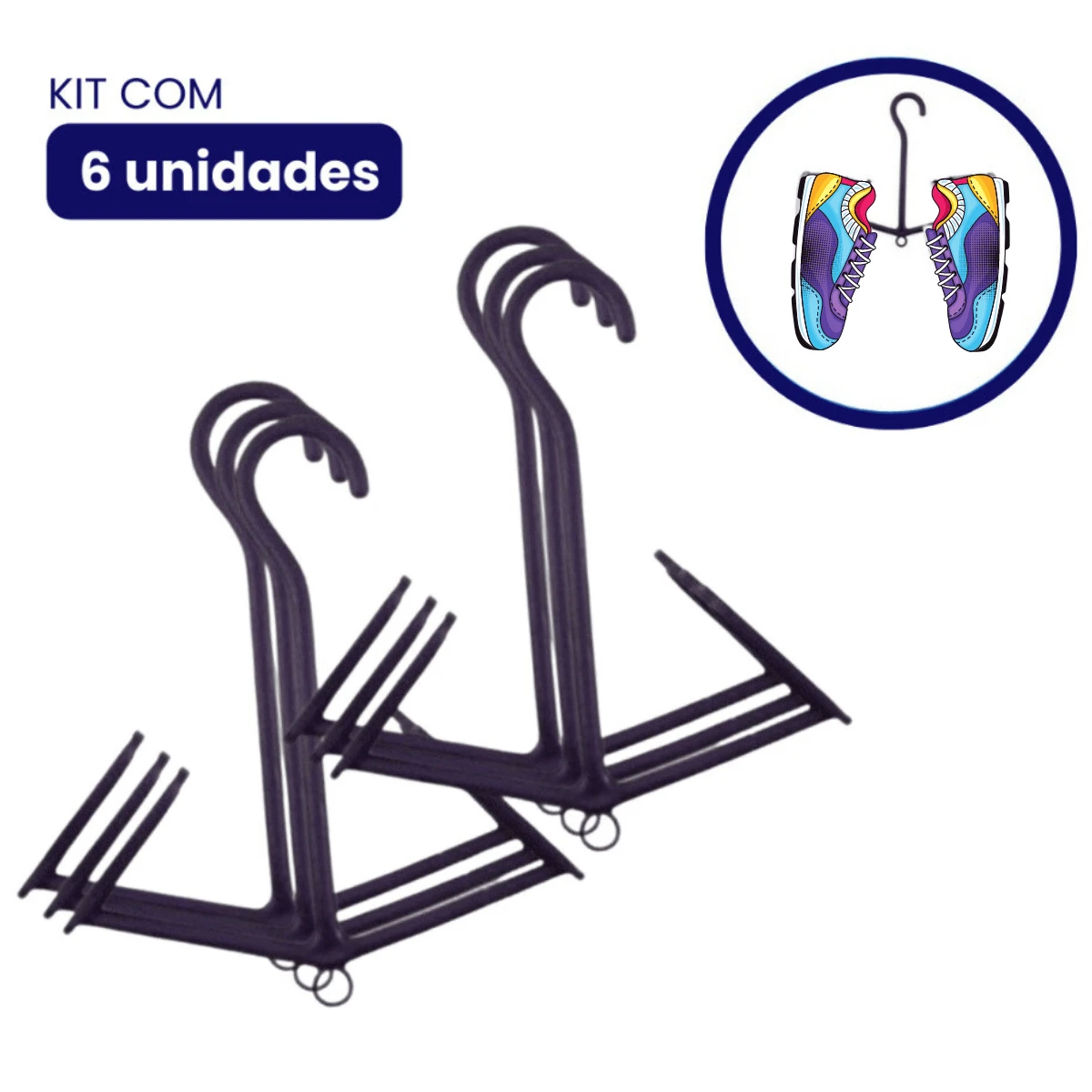 Kit 6 Unidades Varal Seca Tênis Sapato Sapatilha Cabides Para Pendurar - Preto - Visão 1