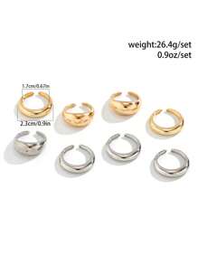 8Pcs/Set Creative Smooth Water Drop Rings For Women Vintage Geometric Adjustable Open Finger Nail Ring Couple Wed Accessories - Multicolor - View 3