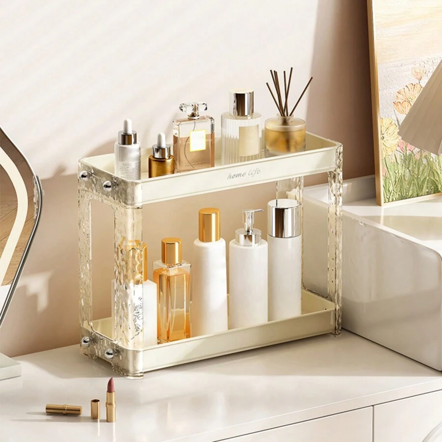 2-Tier Bathroom Countertop Organizer, Cosmetic Storage Rack & Skincare Box, Dressing Table Organizer For Makeup & Perfume, Coffee Station Storage Box - Multicolor - View 1