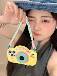 Cute Silicone Camera Shape With Phone Charm 3D Cartoon Camera Shape Phone Strap Holder Compatible With IPhone 14/ Compatible With IPhone 15 Pro Max/New 13 Pro/12/14 Pro Silicon Protective Case, Cute Design For Women Waterproof Shockproof Anti-Fall Scratch Resistant Spring Birthday Gift - Yellow - View 7