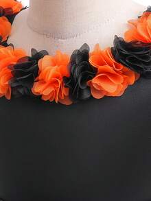 Falda de satén y tul para niñas jóvenes decorada con flores 3D y borde de encaje, vestido elegante y adecuado para fiestas de cumpleaños - Multicolor - Ver 4