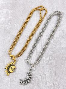 2pcs Men's Stylish Personalized Sun & Moon Bracelet Set