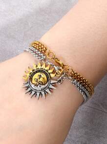 2pcs Men's Stylish Personalized Sun & Moon Bracelet Set