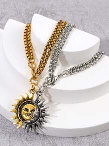 2pcs Men's Stylish Personalized Sun & Moon Bracelet Set