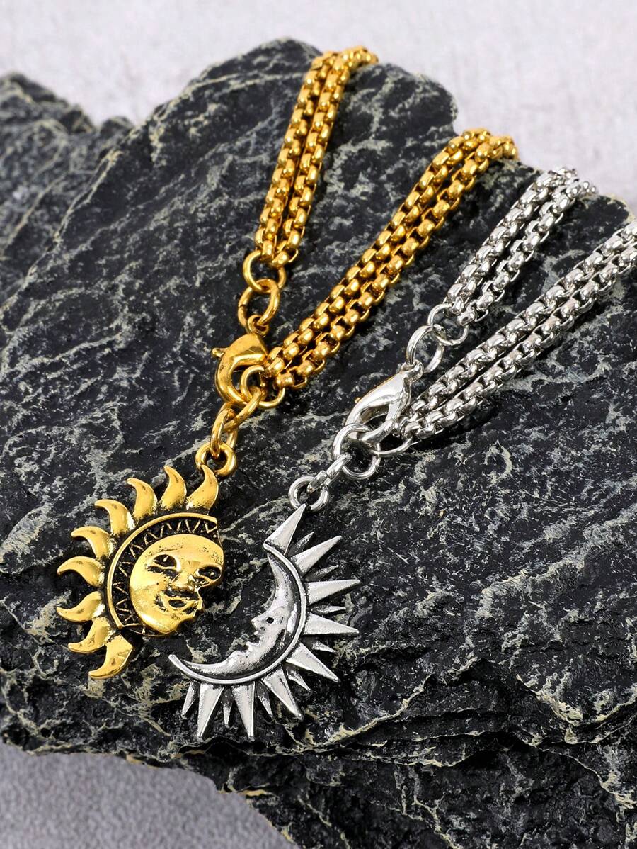 2pcs Men's Stylish Personalized Sun & Moon Bracelet Set