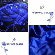 7 Pieces Blue Comforter Set Queen King Size , Rose Pattern Bed In A Bag, Lightweight Soft Microfiber Bedding Sets With Comforter, Flat Sheet, Fitted Sheet, Pillowcases Home Decor Room Decor Bedroom Decor Bed Comforter Set Mothers Day Gift Wedding Decorations. - 藍色 - 查看 6