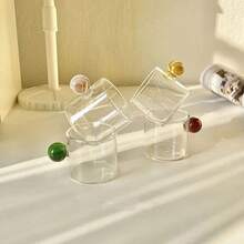 1 Máy Tính Hàn Quốc Ins Phong Cách Cốc Thủy Tinh Bình Đựng Sữa Có Tay Cầm Bóng Tròn nhỏ Cốc Đo Sữa/Cà Phê - Nhiều màu - Xem 6