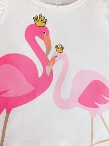 Set da due pezzi di moda estiva per bambine, con maniche a cappuccio, top con stampa carina di unicorno, e pantaloncini casual con bordo arricciato