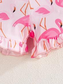 Set da due pezzi di moda estiva per bambine, con maniche a cappuccio, top con stampa carina di unicorno, e pantaloncini casual con bordo arricciato