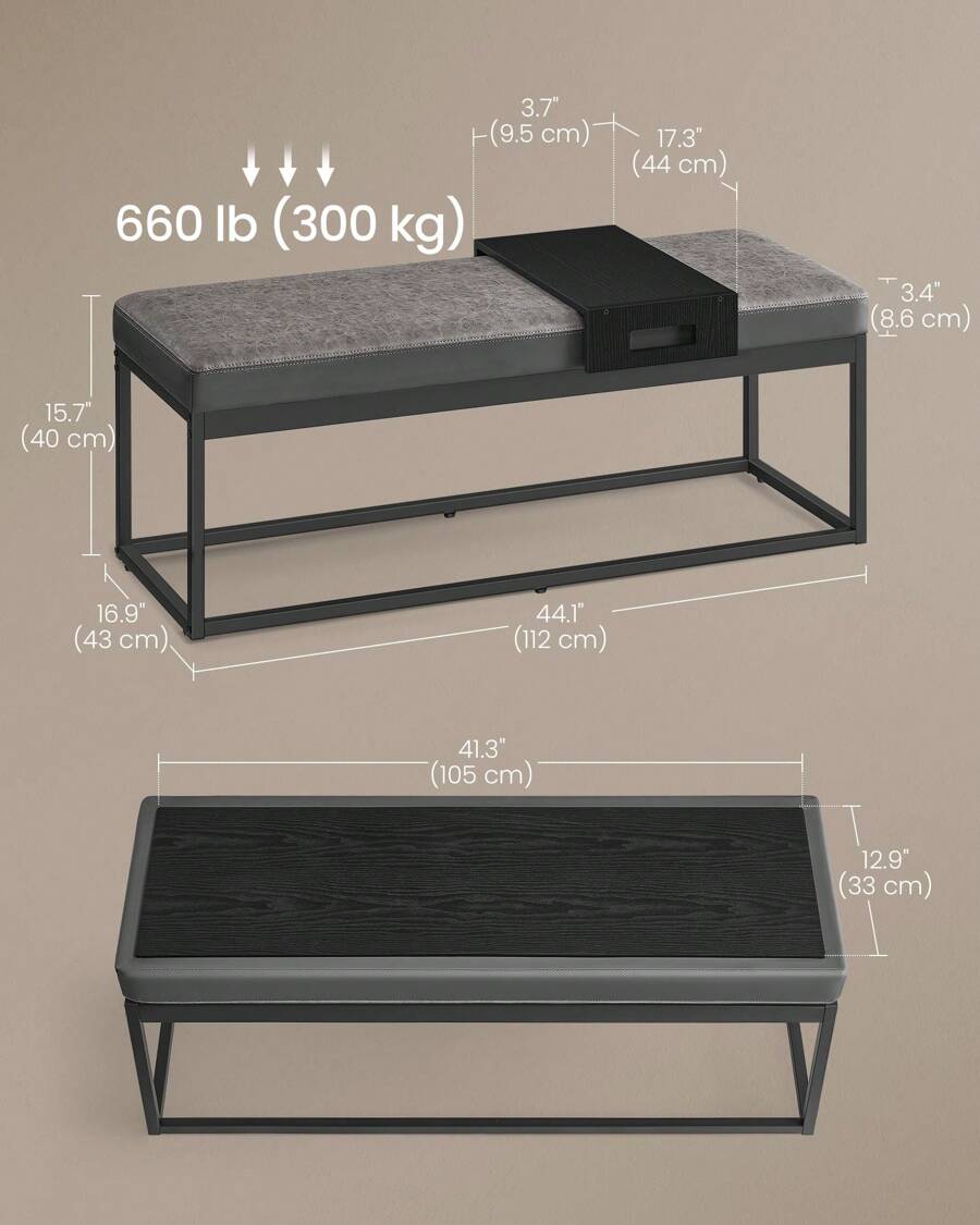 SONGMICS LUIZ Collection - Ottoman Bench, End Of Bed Bench, Reversible ...