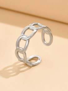 1pc Simple Geometric Chain Open Ring, 18K Gold Vacuum Plated Stainless Steel Adjustable Fashion Jewelry For Daily Wear - Silver - View 4