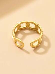 1pc Simple Geometric Chain Open Ring, 18K Gold Vacuum Plated Stainless Steel Adjustable Fashion Jewelry For Daily Wear - Silver - View 3