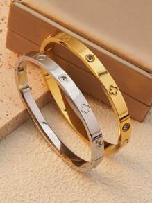 1 件时尚优雅的不锈钢手链，雕刻有四叶草并饰有玻璃水钻，适合女性在派对、节日佩戴，或作为情人节、妈妈、母亲、母亲节、礼物 - Style1-LX717Y - 查看 5