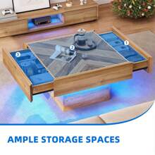 Farmhouse LED Coffee Tables Square Center Table With Storage For Living Room - 棕色 - 查看 6