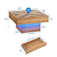 Farmhouse LED Coffee Tables Square Center Table With Storage For Living Room - 棕色 - 查看 4