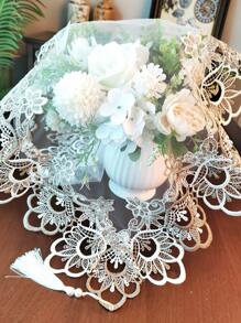 Mesh Fabric Exquisite Two-Tone Water Soluble Hollowed Lace Fringe Tassel Table Mats, Placemats For Kitchen, Dining Table, Writing Desk, Coffee Table, Dressing Table, Living Room, Bedroom, Garden, Indoor And Outdoor Furniture, Picnic, Villa, Festivals, Parties, Cupboard, Home Gatherings, Wedding Decorations Series Size 1PC - Multicolor - View 9