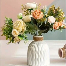 1pc Nordic Style Flower Vase - Ceramic-Like Imitation Flower Pot Container For Modern Flower Arrangement, Home Decoration, Wedding Supplies And Gifts, Plastic Wave Pattern Flower Vase, DIY Flower Pot, Home Living Room Party Decoration Ornament - Multicolor - View 9