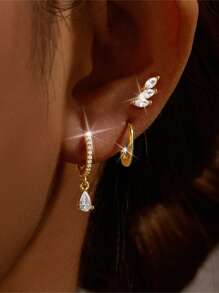 3PCS 925 Sterling Silver Minimalist Style Marquise  Small Cubic Zirconia Helix Earrings Dainty Tragus Cartilage Studs Ear Piercing Jewelry Gifts For Girls Teens Daily Wear Wedding Engagement