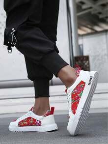 Men's Cartoon Printed Casual Sports Running Shoes - Red and White - View 4