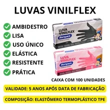 Kit 100 Plastic Gloves VInilflex Black Pink Disposable Size P M G Resistant TPE Powder Free Elastic Resistant Bompack - 黑色 - 查看 4
